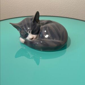 Royal Copenhagen Gray Ceramic sleeping Cat Figurine